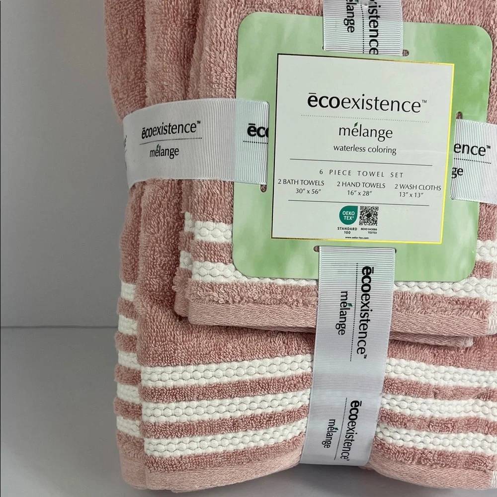 Ecoexistence Mélange Towel Set Pink White Soft Cotton Absorbent Set of 6 NEW
